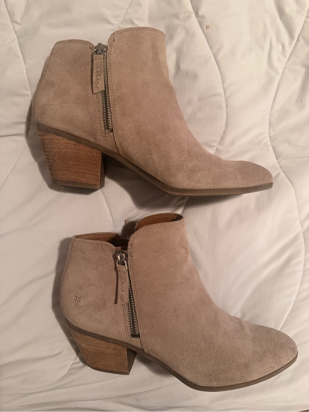 Frye Beige Suede Ankle Booties with Side Zip